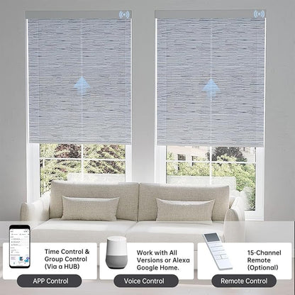 Motorized Blinds with Remote, Light Filtering Smart Blinds for Windows Automatic Roller Shades Compatible with Alexa, Motorized Shades Customized for Living Room Home Office (Jacquard Grey)
