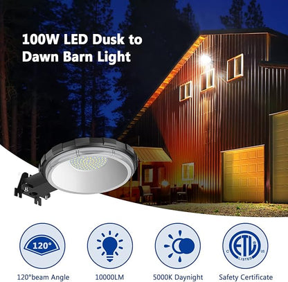 Karjoefar LED Barn Light, Dusk to Dawn Outdoor Lighting with 100W 10000LM 5000K Daylight, IP65 Waterproof Outdoor Security Flood Lights for Garage Yard Street Warehouse Use
