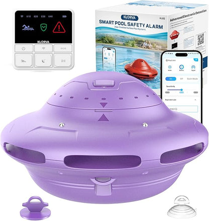 Smart Pool Alarm with App for Inground & Above Ground Pools, Adjustable Sensitivity Water Detection Alarm up to 20x40ft, 85dB+ Safety Alerts for Kids, Pets & Accidental Entry(Purple)