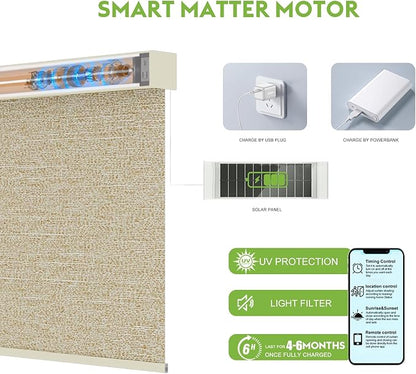 Motorized Blinds with Remote，100% Blackout Smart Blinds Motorized Roller Shades Compatible with Alexa Automatic Blinds for Windows Electric Window Blinds Customized Size Amber Noir