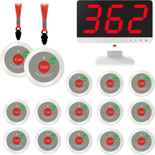 Wireless Caregiver Pager for Elderly with 15 Nurse Call Buttons - 1000ft, Call Light System for Elderly with 1 Display Receiver for Home/Patients Rooms/Medical Clinics/Nurse Station
