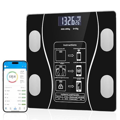Bluetooth Smart Scale for Body Weight, Bluetooth Smart Scale for Body Weight, Fat, Muscle & BMI | Comprehensive Health Metrics with Effortless Fitness App Sync [Black]