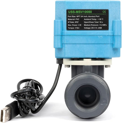 U.S. Solid WiFi Smart Motorized Ball Valve 3/4 inch NPT for Water Control & Irrigation, 2 Way PVC Electric Valve, USB Powered, LED Status Indicator, Flow Direction Window, Remote On/Off Control