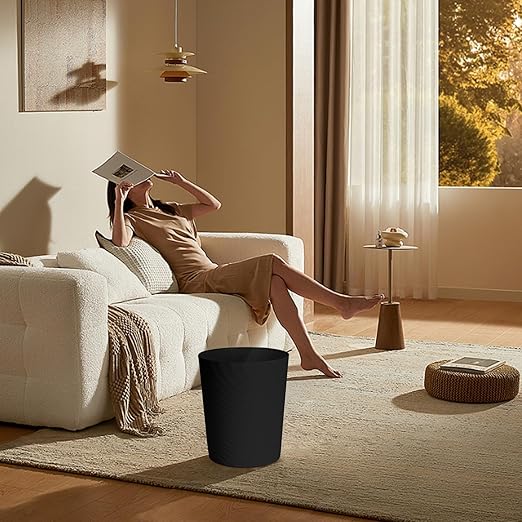 Small Plastic Trash Can - 1.8 Gallon - Black - Wastebasket Garbage Can Container