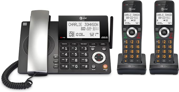 AT&T DECT 6.0 Corded/Cordless Phone, 2-Handset, Works During Power Outages, Smart Call Blocker, Answering Machine, Caller ID Announce | CL84218