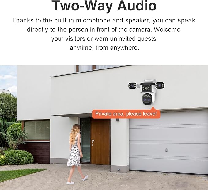 EVERSECU 10x Hybrid Zoom Quad Lens WiFi PTZ Security Camera, Triple Cameras in One, Side Cameras with Adjustable All-Angle Arm, 2K 360° View No Blind Spot, Auto Tracking, Spotlight, 2 Way Audio