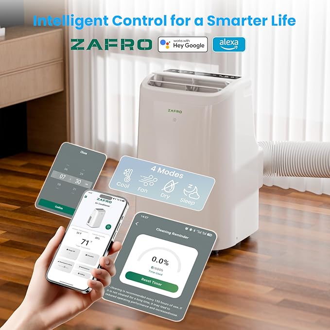 ZAFRO Portable Air Conditioners, 10000 BTU, 3 in 1 Portable AC with Drainage-free Cooling, Fan & Dehumidifier, Smart AC Unit with APP/Remote Control, 47dB Quiet, 24H Timer for Living Room, Bedroom