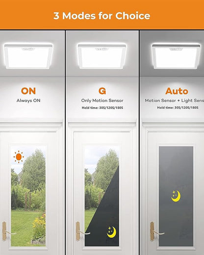 Annaror 12in Motion Sensor Ceiling Light Wired, 3000K 4000K 5000K Selectable, 24W Flush Mount Square Motion Ceiling Light with 3 Timer for Closet Porch Stairs Hallway, White