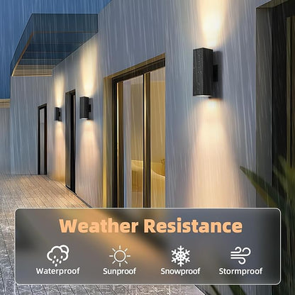 Dusk to Dawn Outdoor Lighting, LED Square Up and Down Outdoor Sconce Lights, Matte Black Exterior Lighting Fixtures with 7W LED Bulbs, Front Porch Lights for house, Garage, Patio, Doorway, 4 Pack