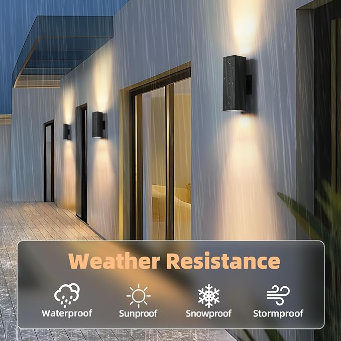 tewei LED Outdoor Wall Sconce Lights Modern Exterior Lighting Fixtures with 7W LED Bulbs, Matte Black Square Up and Down Outdoor Lights for House Front Porch Garage, Warm White 3000K, 6 Pack