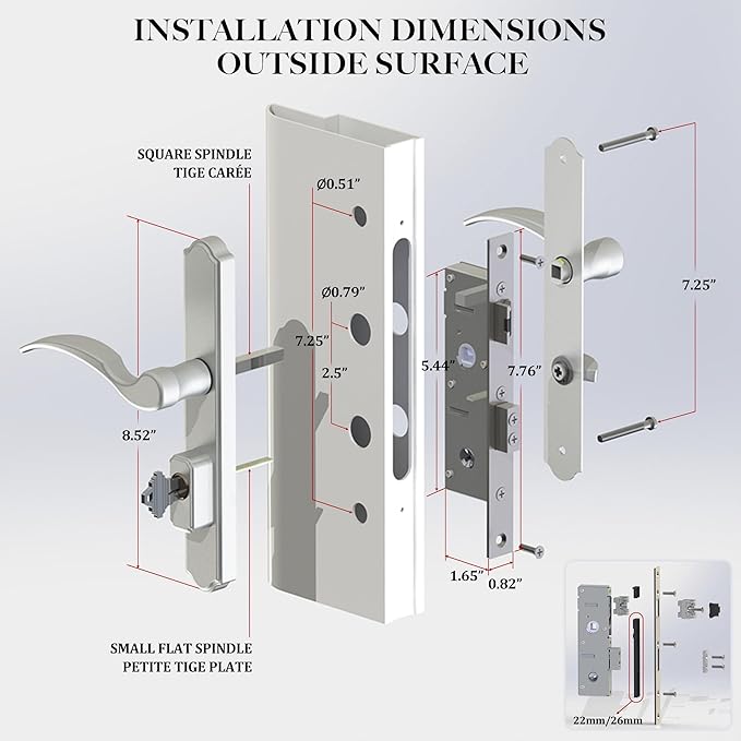 House Guard Storm Door Handle Replacement with Lock, Fits Storm & Screen Doors, Compatible with 1.1-1.97 Inch Thick Doors, 0.87 Inch & 1.02 Inch Backset Options (Brushed Nickel)