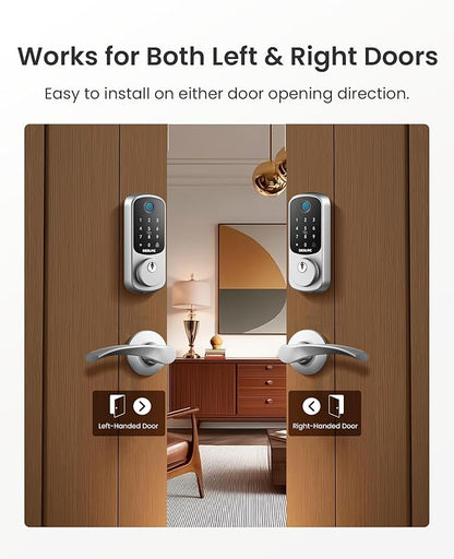 DESLOC B200 Fingerprint Smart Lock with 2 Lever Handles, Keyless Entry Front Door Lock Set, Electronic Keypad Deadbolt, App Control, Auto Lock, Long Battery Life,Silver
