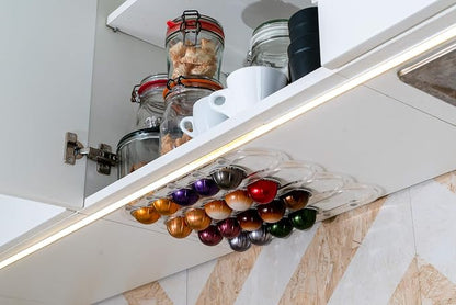 Demi's Home Adhesive Coffee Pod Holder for Nespresso Vertuo Capsules (Measure Before Purchase) - Suitable to be Mounted Inside/Under the Cabinet or on the Wall (Transparent)