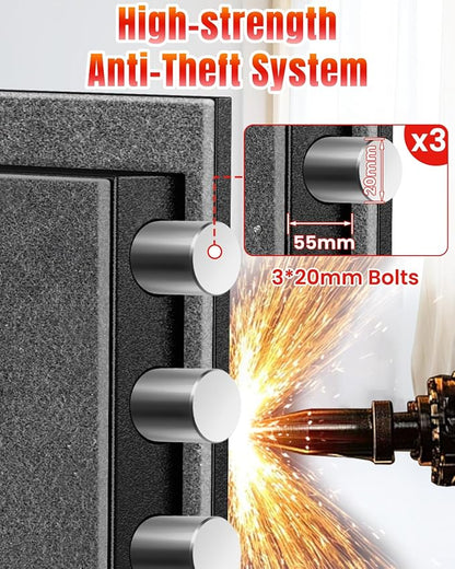 [𝟐𝟎𝟐𝟔 𝟑𝟓-𝐌𝐢𝐧 𝟏𝟕𝟎𝟎°𝐅] Fireproof Safe for Home, Money Safe for Cash, 𝟐𝟐𝐋𝐛𝐬 Heavy Duty Fire Proof safes for Home Use, Wall Mounted Jewelry Safes with Sensor LED Light and Alarm System