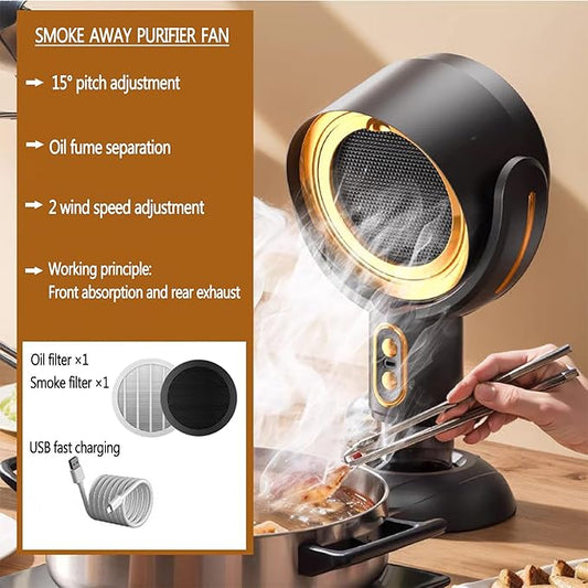 Puff Hide Fan Portable Exhaust fan, Removable Range Hood, Cooking Fume Purifier for and Washable Filter for Indoor BBQ,Hot Pot