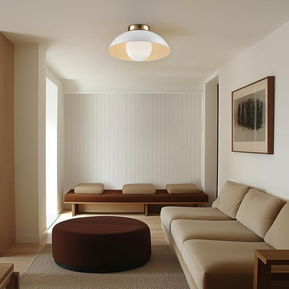 1-Light Matte White Flush Mount Ceiling Light with White Opal Glass Shade | Opal Glass Shade, Low Profile, Modern, Hallway, Bedroom, E26 Base, Model 66000159