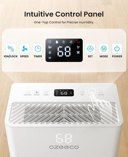 Dehumidifier for Basement up to 2500 Sq.Ft, ozeeco Home Dehumidifier Max 34 Pint/Day, with 0.45 Gal Water Tank, Drain Hose, Ultra Quiet, Child Lock, 24H Timer for Bedroom, Bathroom, RV