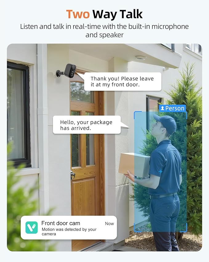 Security Cameras Wireless Outdoor, Battery Powered Camera for Home Security with AI Motion Detection, 2K Color Night Vision, 2-Way Talk, Waterproof, Siren Alarm, SD/Cloud Storage, 2.4G WiFi, 2 Pack