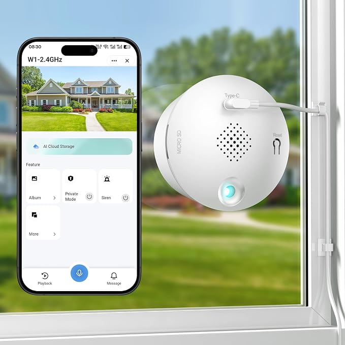 3MP 2K Window Camera for Home Security, Indoor Camera with Outdoor View, Full-Color Night Vision, Human & Vehicle Detection, 24/7 Recording, Easy to Install