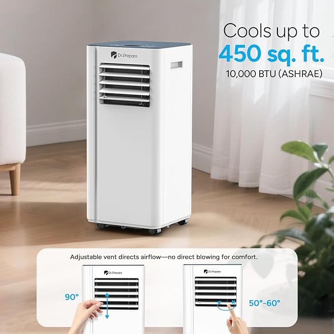 DR.PREPARE 10,000 BTU Portable Air Conditioner with WiFi, 4-in-1 Portable AC Unit, Remote Control, Fast Cooling, 24H Timers with Fan & Dehumidifier, Window kit, Cools Up to 450 sq. ft for Rooms