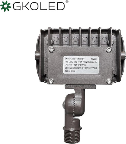 GKOLED 12W Outdoor Waterproof LED Garden Security Floodlight, 900Lumens, 80CRI, 2700K, 9-15V AC/DC, 1/2 Knuckle Mount, UV Resistant