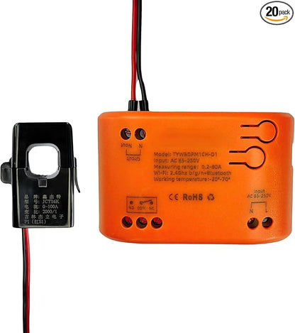 Tuya app WIFI Smart Energy Monitor, Single Phase Clamp Electricity Meter with 1 * 80ACT Current Transformer, Remote Monitor Meter Real-Time Electricity