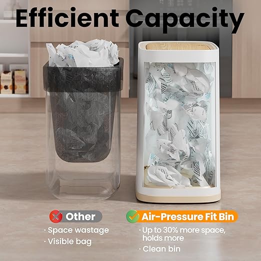 Bathroom Trash Can 2.6 Gal, Wheels, Air Vent, Faux Wood Top