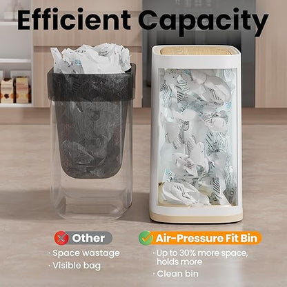 Bathroom Trash Can 2.6 Gal, Wheels, Air Vent, Faux Wood Top
