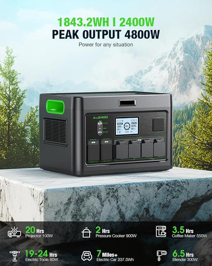 2400W Home Emergency Power Station with 200W Foldable Solar Panel Blackout Backup Generator