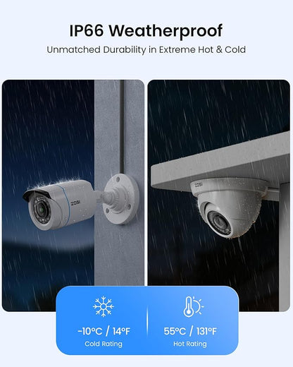 ZOSI 1080p 16 Channel Security Camera System Outdoor with AI Human Vehicle Detect, 12 x 2MP Weatherproof Surveillance CCTV Bullet Dome Camera, H.265+ DVR, 2TB HDD, 80ft Night Vision, 90° View Angle
