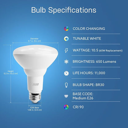 Feit Electric BR30 Smart Flood Light Bulb,2.4GHz WiFi Color Changing and Dimmable, No Hub, Compatible with Alexa or Google Assistant, BR30/RGBW/CA/AG, 65W, Multi-Color (RGBW), 1 Count (Pack of 6)