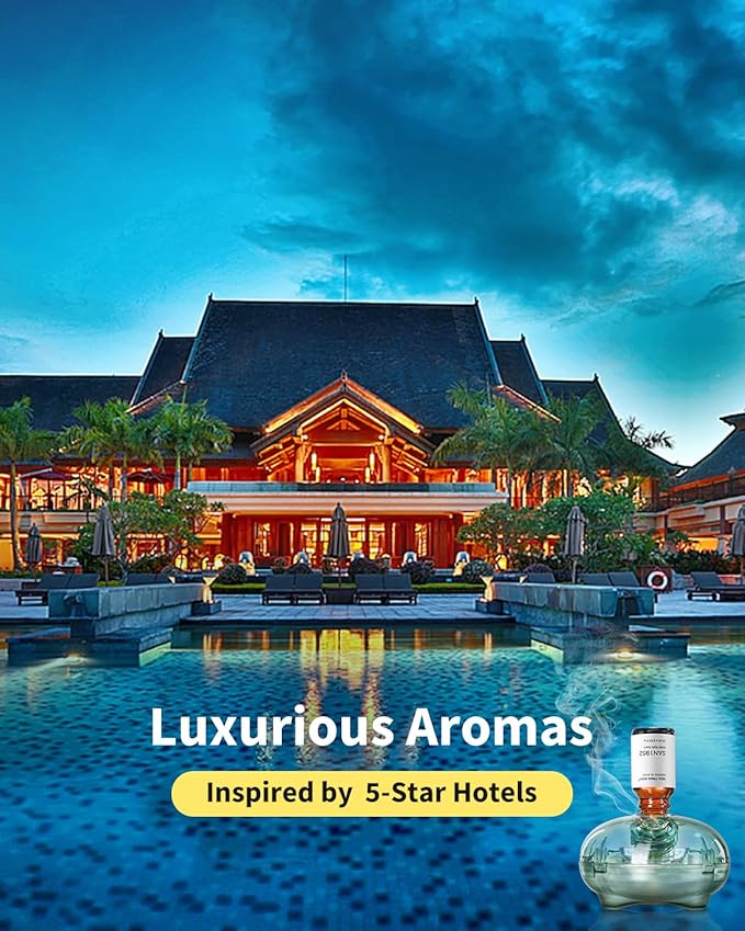 Waterless Diffuser with 12 Pack Hotel Fragrance Oils, Battery Operated Nebulising Diffuser for Home, Luxury Essential Oil Blend Inspired by 5-Star Hotels, Aromatherapy Gift Set