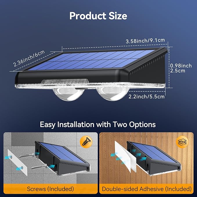 TECKNET Solar Fence Lights Outdoor 6 Pack, 3 Modes 3500K/4500K/6500K, IP66 Waterproof LED Deck Light, Dusk to Dawn Fence Lights Solar for Wall, Railing, Step, Patio, Pool, Backyard, Outside