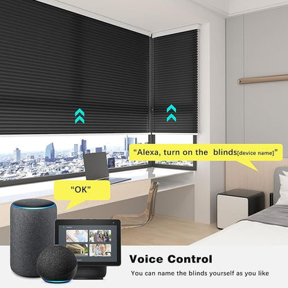Changshade Motorized Cellular Shades Remote Control Light Filtering for Indoor Windows, Custom Size Smart Honeycomb Blinds Electric Automatic Solar Panel Compatible with Alexa, Google Home, Black