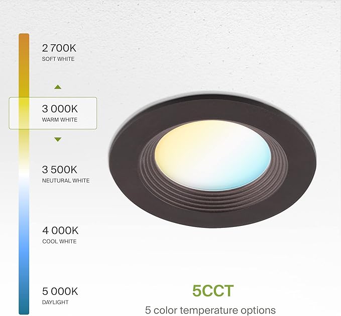 ASD 6 Pack Bronze 4 Inch Retrofit LED Recessed Light - 9W 2700K-5000K 700LM Retrofit LED Recessed Lighting 4 Inch, Dimmable Bronze Recessed Lights, Wet Rated Baffle Trim Can Lights, UL