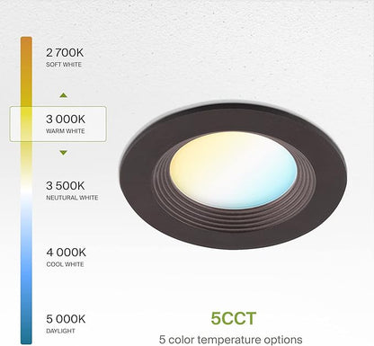 ASD 6 Pack Bronze 4 Inch Retrofit LED Recessed Light - 9W 2700K-5000K 700LM Retrofit LED Recessed Lighting 4 Inch, Dimmable Bronze Recessed Lights, Wet Rated Baffle Trim Can Lights, UL