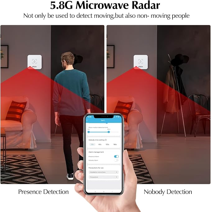 eMylo WiFi Presence Sensor Millimeter Wave Radar No Hub Motion Detector | 24/7 Human Presence and Motion Detection for Home or Business with mmWave Radar, App Monitoring(2.4 GHz Wi-Fi Required)
