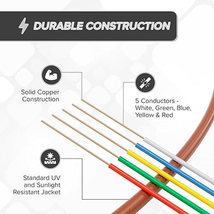 THE CIMPLE CO 18/5 Thermostat Wire 50 FT - Insulated Solid Copper Wiring for HVAC, Furnaces, Video Doorbells, Alarms, Lighting, Smart Thermostats - 18 Gauge, 5 Conductor - 50 Feet (15 Meters), Brown