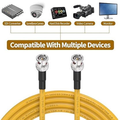 Superbat SDI Cable 3G/6G/12G SDI Cable 50ft (Belden 1694A Yellow) BNC Cable 75 ohm for Camera UHD 3G-SDI/6G-SDI/4K/8K Video Recoder Converter, Precision SDI Video Cable
