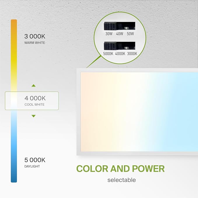 ASD 4 Pack 2x4 LED Flat Panel Light - 30/40/50W UL DLC | 6341LM 3500K 4000K 5000K Selectable Dimmable 2x4 LED Drop Ceiling Light Fixture | 2x4 Drop Ceiling Lights, Commercial Lights for Ceiling