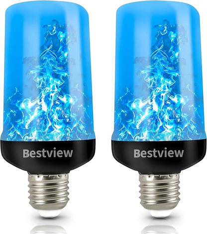 Bestview LED Flame Effect Light Bulbs,4 Modes Smart E26/E27 Base Flickering Fire Light Bulbs with for Halloween, Christmas, Party, Porch, Indoor&Outdoor Home Decoration Lighting (Blue 2 Pack)