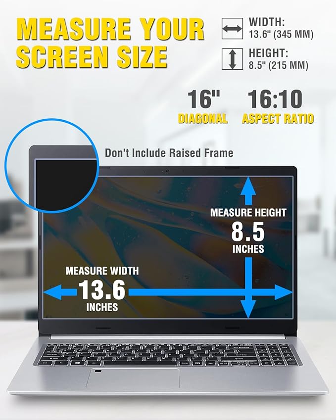 F FORITO Magnetic Laptop Privacy Screen 16 inch 16:10, 360° Anti Peeping Removable Anti Glare Blue Light Filter Compatible with All 16” 16:10 Laptops Portable Monitors