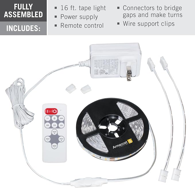 Armacost Lighting 421500 RibbonFlex Soft White LED Tape Light Kit with Remote, 16 ft, 3000k