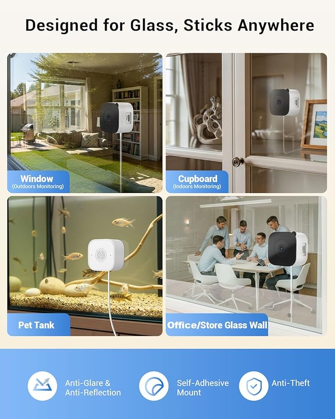 3MP 2K Window Camera, WiFi Indoor Cameras for Home Security with Blacklight Max Color Night Vision, AI Human Vehicle Detection, Plug-in, 911 Emergency Dispatch, Easy Install