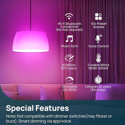 Linkind Smart Light Bulbs 1100LM (75W Equivalent) 4Pack Bundle Smart Light Bulbs 800LM (60W Equivalent) 4Pack (Compatible with Alexa & Google Home)