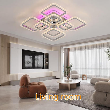 Modern 80W LED Ceiling Light, 8-Square Dimmable Flush Mount, Chrome | 4800LM with Remote, 3000K-6000K, Modern Ceiling Light Fixture for Living Room, Bedroom, Dining Room, Kitchen, Hallway