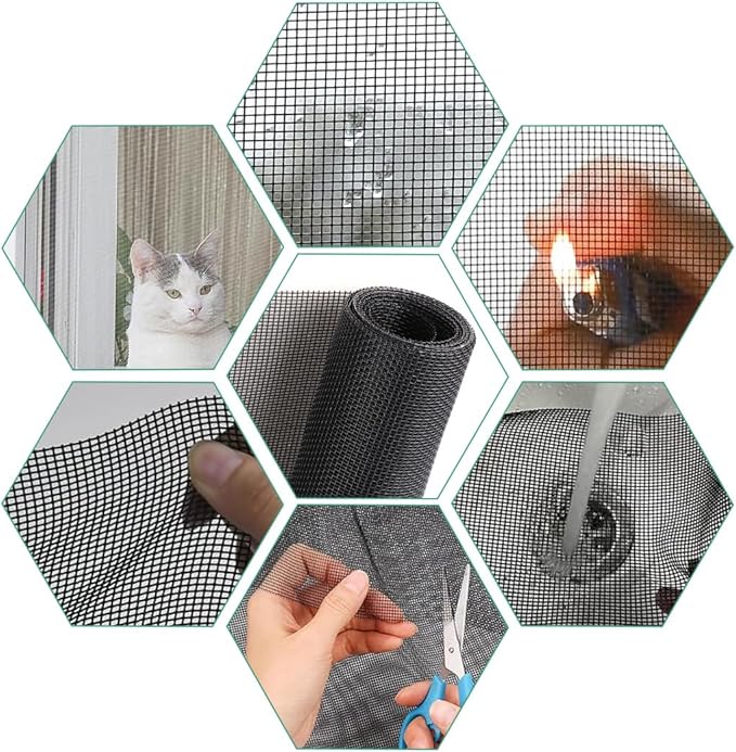 Pet Proof Window Screen Replacement 48"x100" Adjustable Thicken Charcoal Fiberglass Screen Mesh Dog Cat Net for Patio Porch Sliding Door