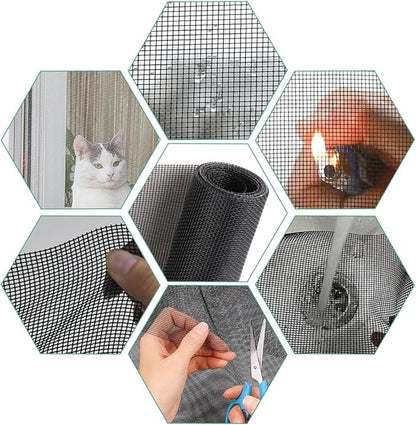 Pet Proof Window Screen Replacement 48"x100" Adjustable Thicken Charcoal Fiberglass Screen Mesh Dog Cat Net for Patio Porch Sliding Door