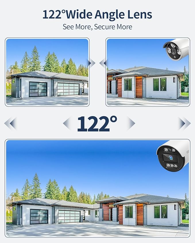 《122°Wide Angle & 80FT Night Vision》Outdoor Wired Security Camera System,CCTV Cameras Outside, Home Video Surveillance DVR Kits