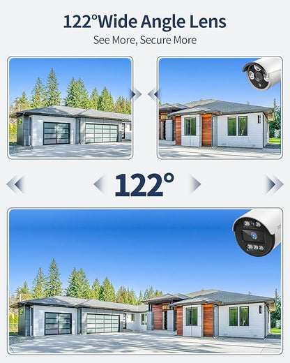 《122°Wide Angle & 80FT Night Vision》Outdoor Wired Security Camera System,CCTV Cameras Outside, Home Video Surveillance DVR Kits